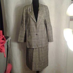 Derek Martin Designs 14 Plaid Skirt Jacket Set Lined MOP Buttons